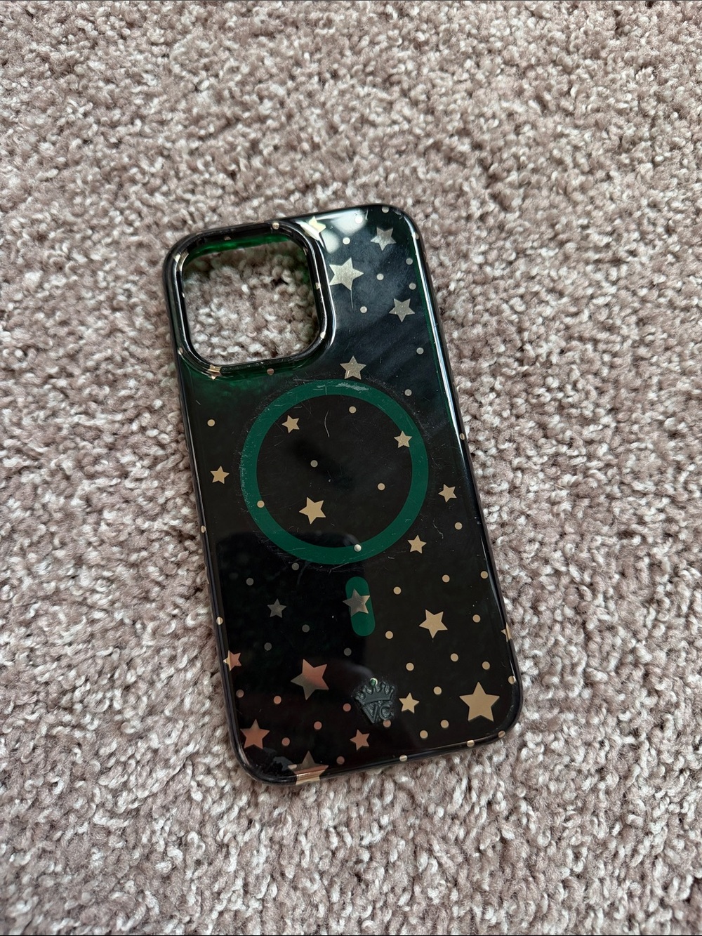 Velvet Caviar Green with Gold Star Pattern iPhone 15 Pro Max Mag Safe case